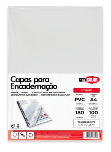 CAPA ENCADERNAR A4 180µ PACK C/100 CRISTAL ,  , CITY16310 , 5609020163105